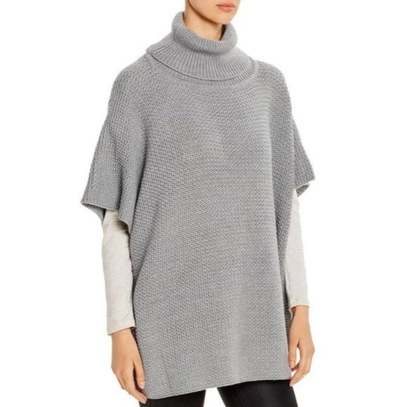 AQUA Textured Turtleneck Poncho in Grey NWT - One Size - Picture 1 of 2